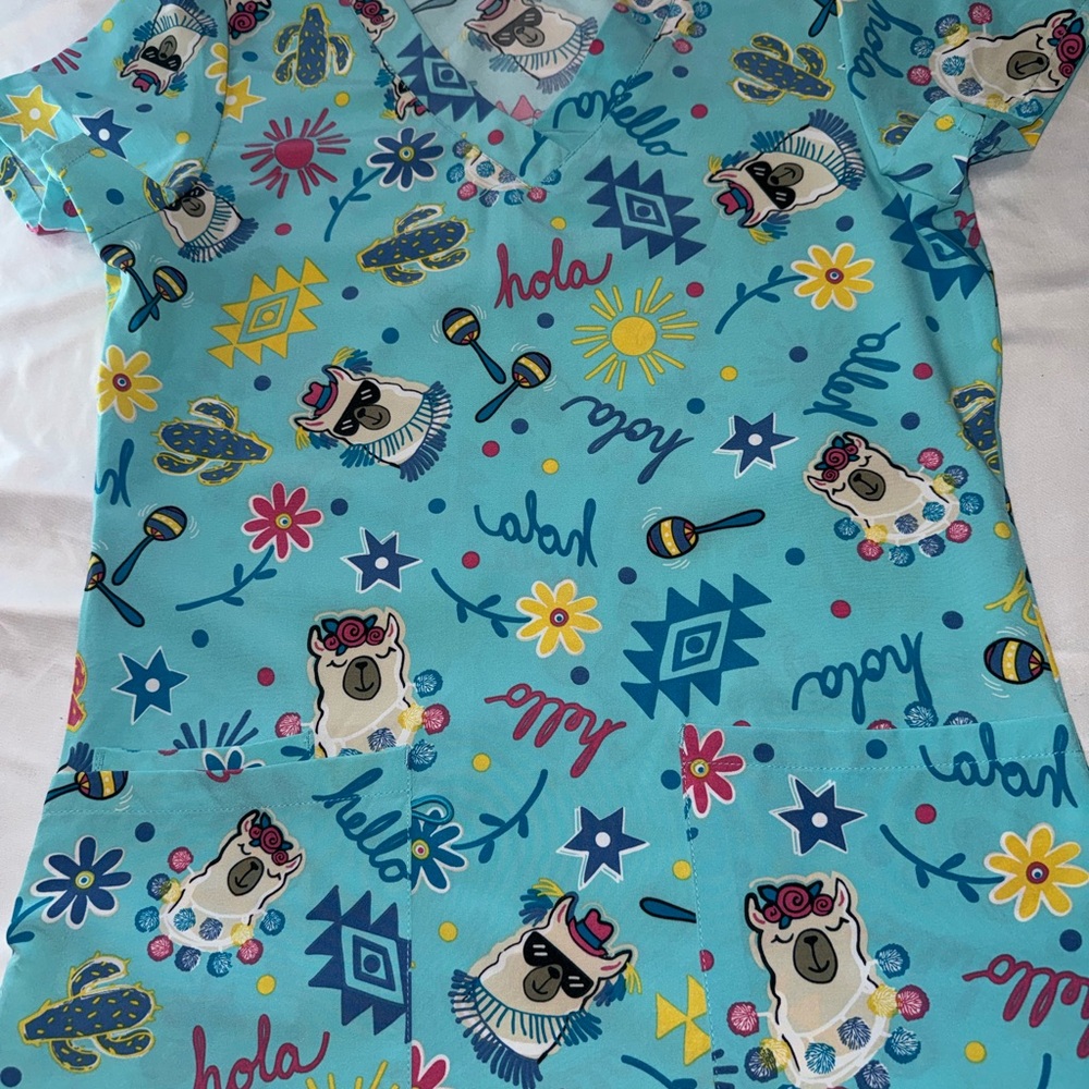 Blue Patterned  Scrub  Top